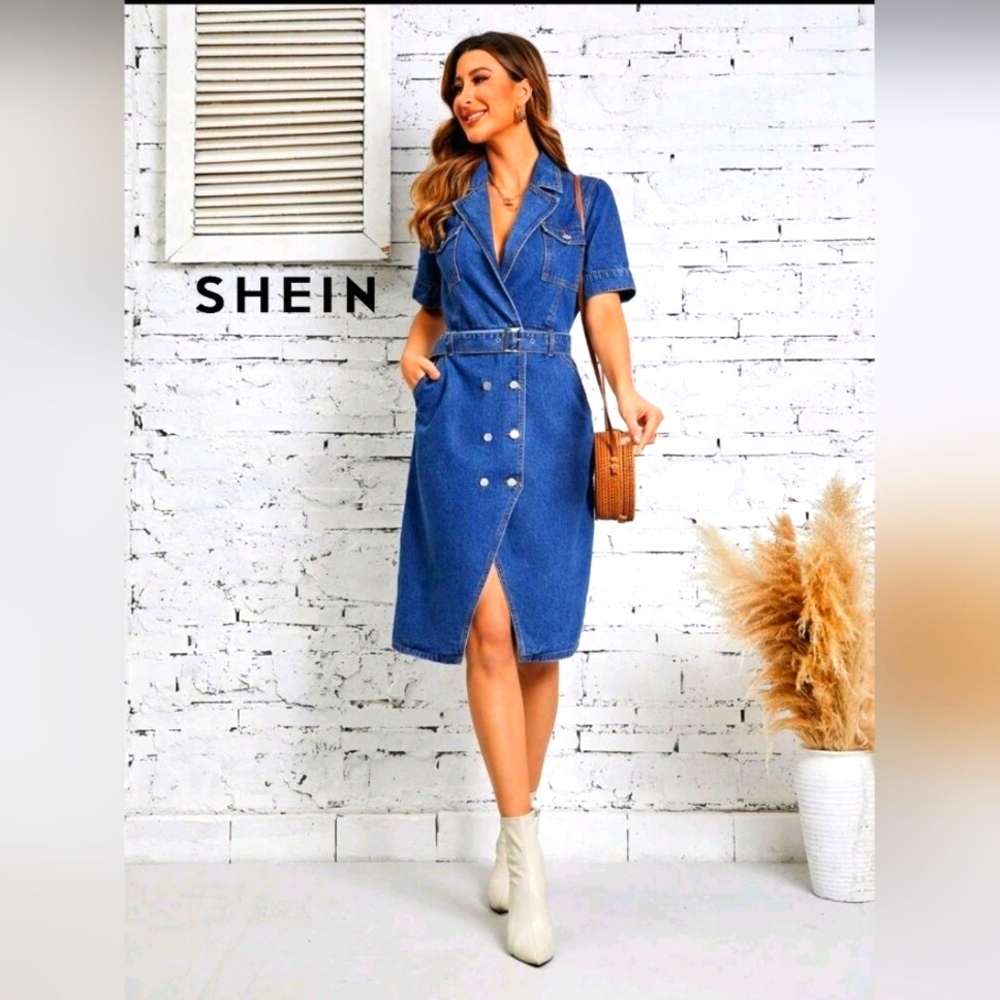 SHEIN LUNE Double Breasted Denim Dress - Medium